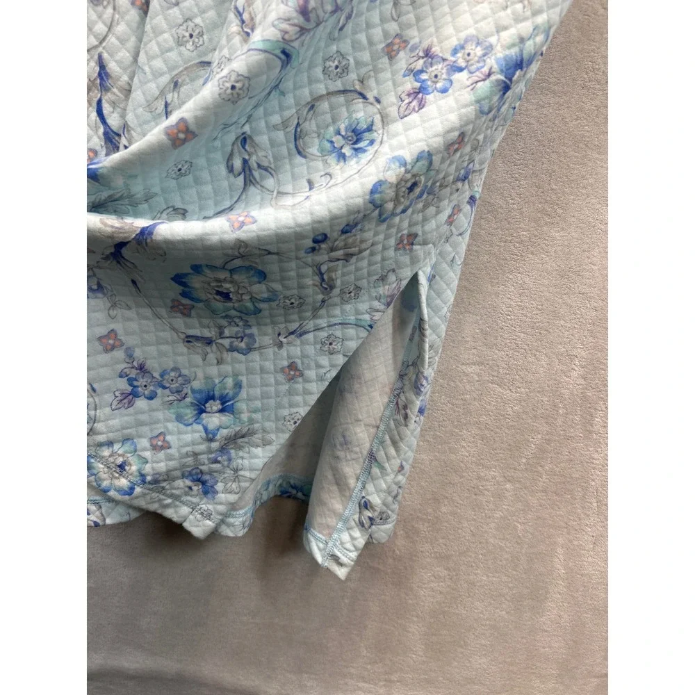 Miss Elaine Housecoat Womens M Blue Floral Quilted Zip Front Grandmacore Lounge‎
